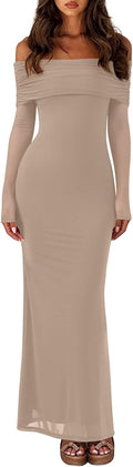 REORIA Women Off Shoulder Long Sleeve Dress - Elegant Curve Hugging