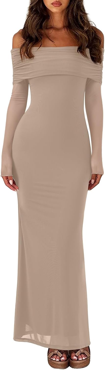 Elegant Off Shoulder Long Sleeve Dress for Women - REORIA