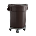 20 Gallon Brown Round Commercial Trash Can with Lid and Dolly