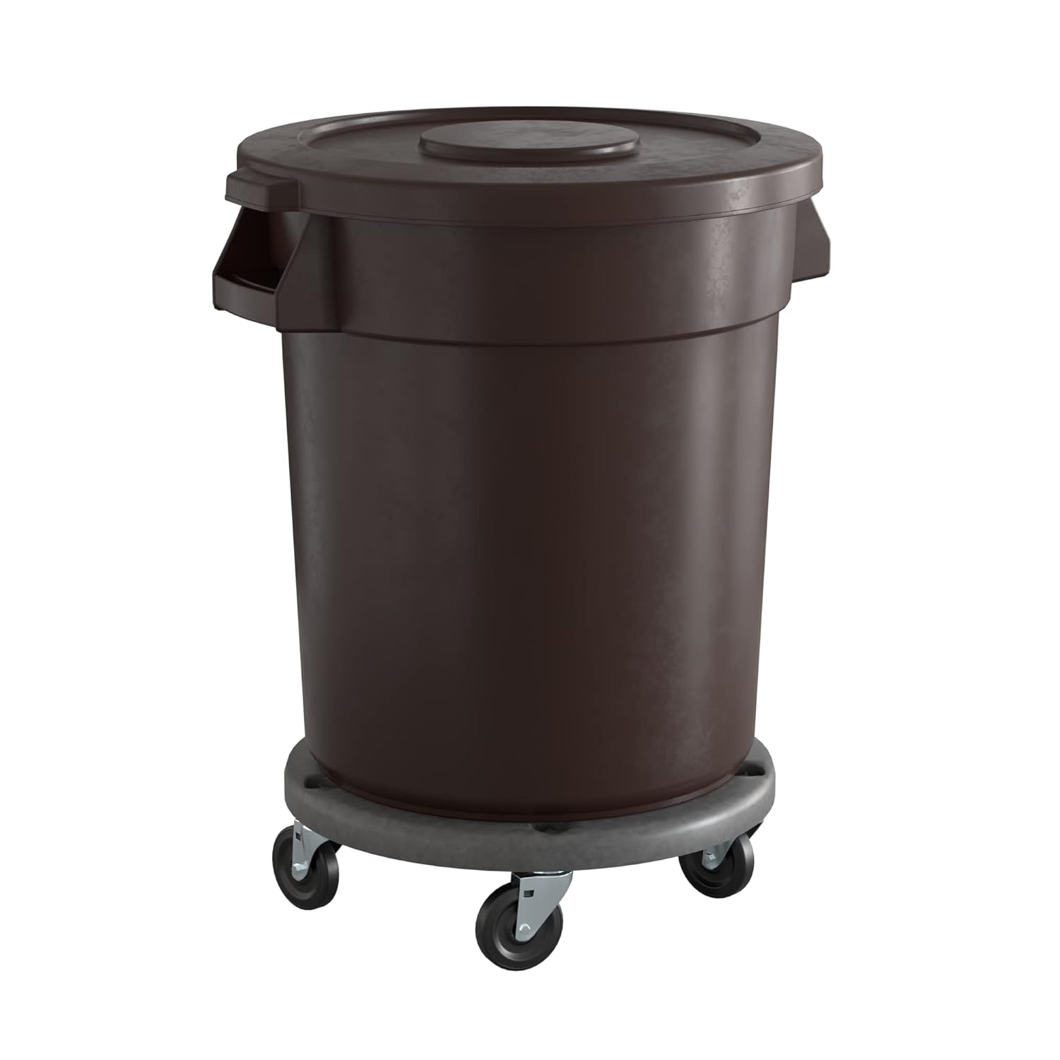 20 Gallon Brown Round Commercial Trash Can with Lid and Dolly