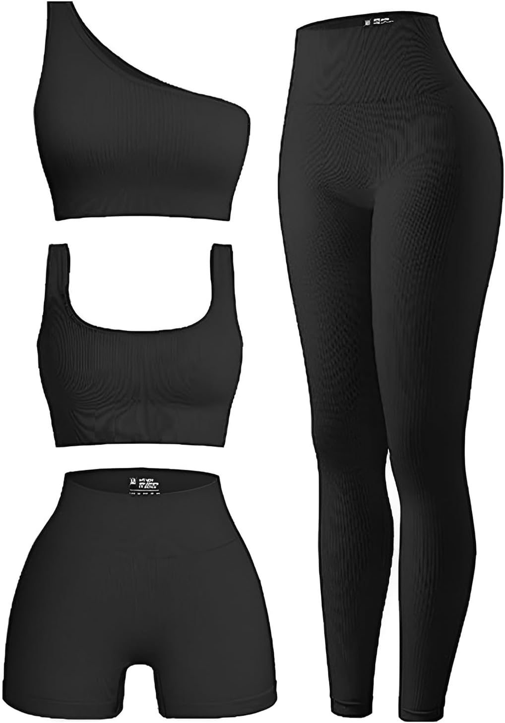 4 Piece Workout Sets for Women - Ribbed Leggings and Tops