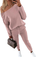 Women Tracksuit Olive Green Off The Shoulder 2-Piece Set - Cozy Fall