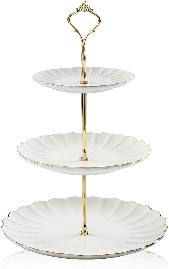 Elegant 3 Tier Ceramic Cake Stand for Weddings and Parties