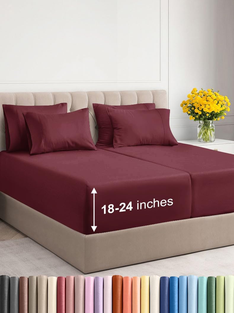 Extra Deep Split King Sheet Set - 7 Piece Breathable Luxury