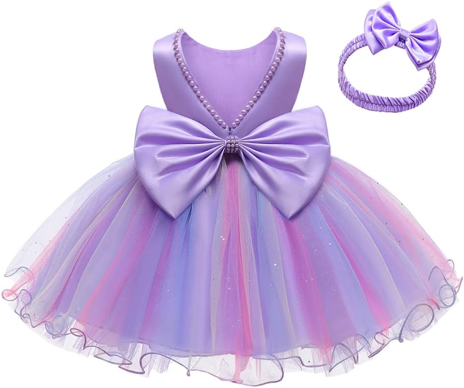 LZH Baby Girls Dress Ruffle Lace Backless Bowknot with Headwear