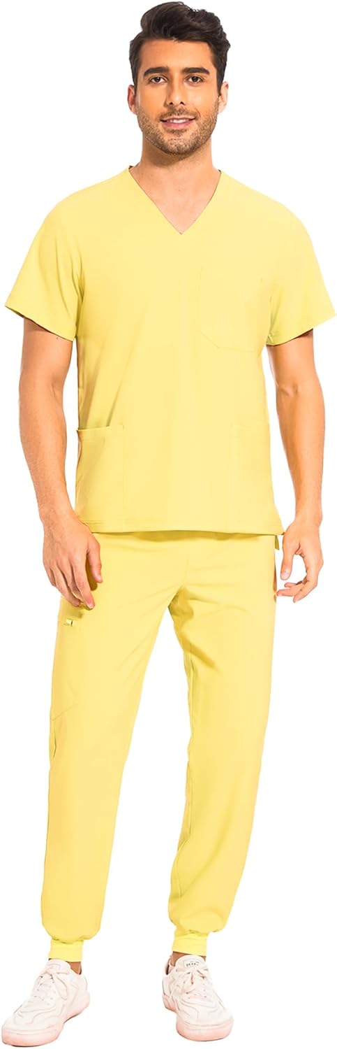 Men Scrubs Set with 8 Pockets and Yoga Waistband for Comfort