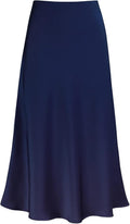 Women's Satin High Waist Flared A Line Midi Skirt - Flowy, Comfortable