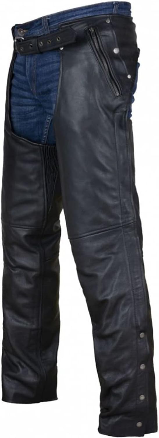 Dream Apparel Black Motorcycle Leather Chaps for Men and Women