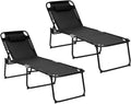Black Folding Beach Tanning Lounger for Outdoors - Extra High 16in