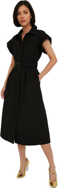 Jenkoon Women's Turn Down Collar Shirt Dress with Belt for Style
