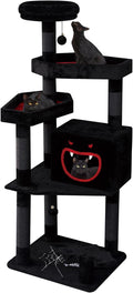 Gothic Cat Tree with Coffin Bed 62.5in - Spooky Multi-Level Cat Tower