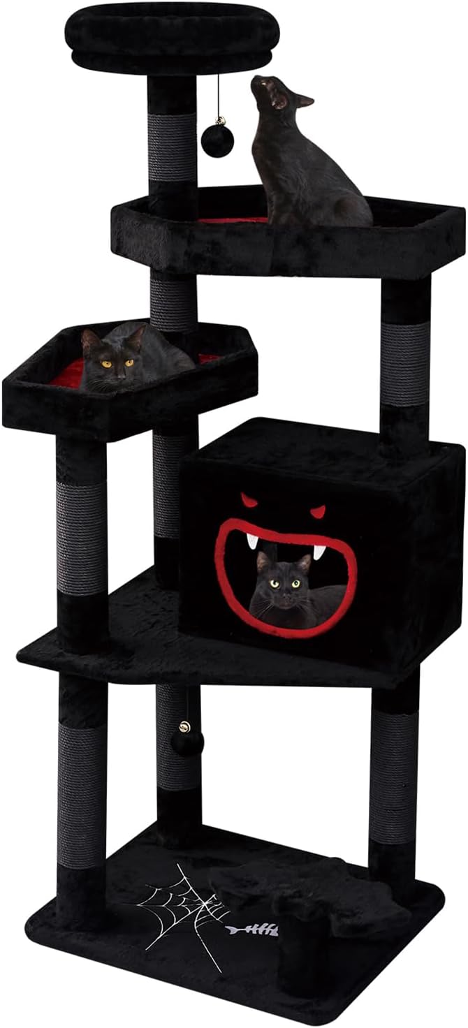 Gothic Cat Tree with Coffin Bed for Large Cats - 62.5 in Height