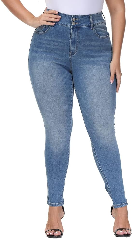 Womens Plus Size Skinny Jeans High Waisted Stretchy Classic Fit