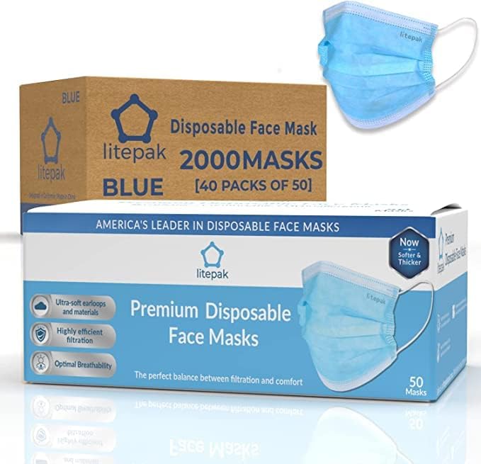 Litepak Disposable Face Masks - 2000pcs Black 3-Ply Protection