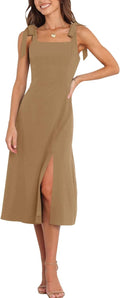 Tankaneo Womens Square Neck Bridesmaid Dress - Elegant Split Midi