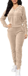 Velour Tracksuit Set Womens Full Zip Hoodie and Jogger (Style 4JNP)