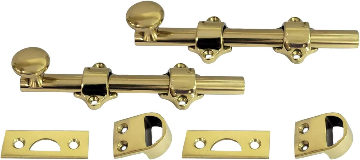 QCAA Solid Brass Dutch Door Bolt - 6 in Polished Brass 2 Pack