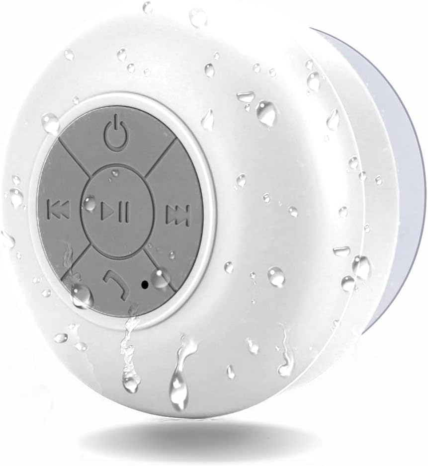 Waterproof Bluetooth Speaker for Shower with Hands-Free Calling - White