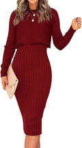 Ezbelle Women's Long Sleeve Sweater Dress Set - Slim Ribbed Midi