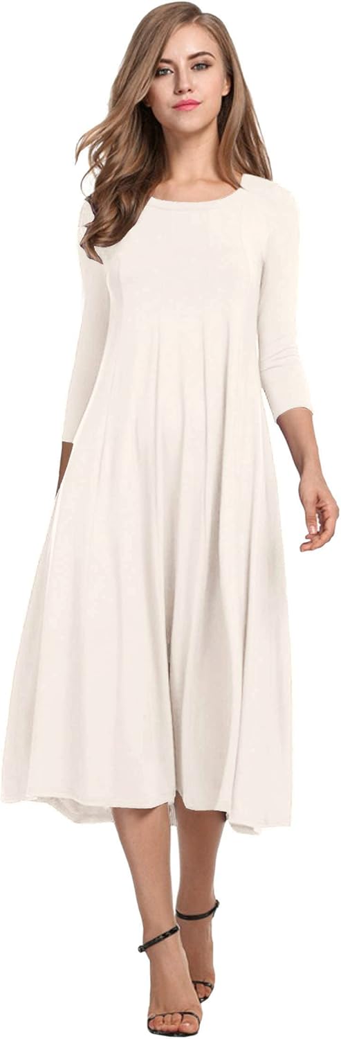 HOTOUCH Women's 3/4 Sleeve A-line Midi Long Dress for Elegance