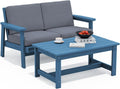 SERWALL Outdoor Loveseat Blue Frame and Grey Cushion - Weatherproof