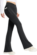 flare leggings with zipper pockets crossover high waist - flattering