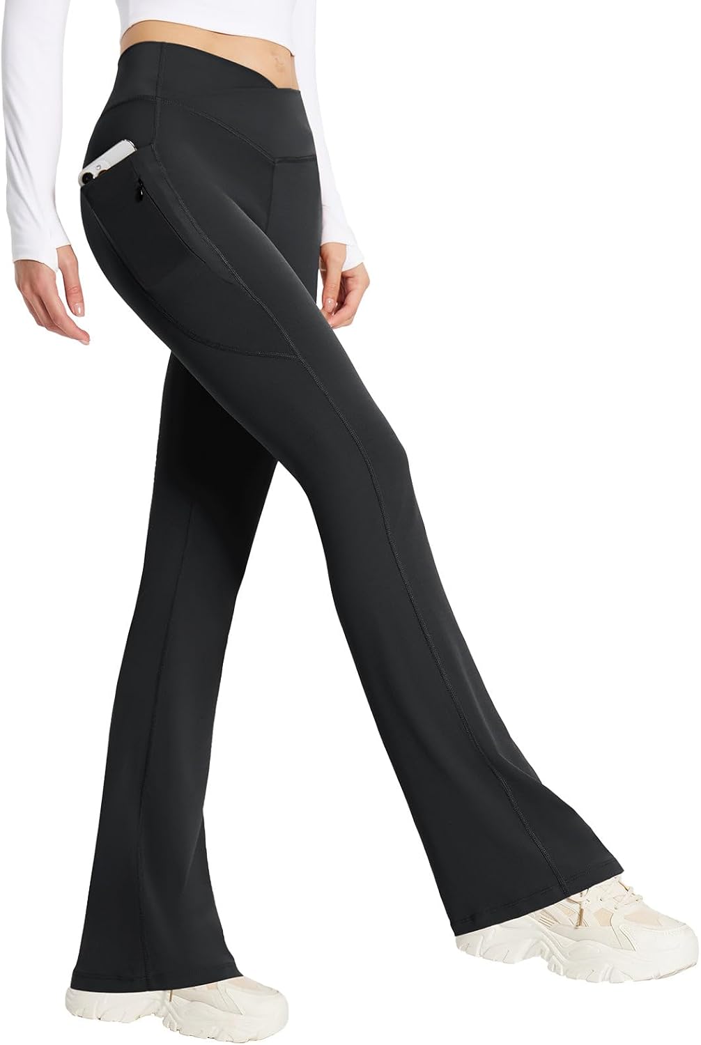 Baleaf Women's Flare Leggings with Zipper Pockets for Comfort