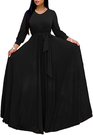 Plus Size Maxi Dress for Women with 3/4 Sleeve and V Neck