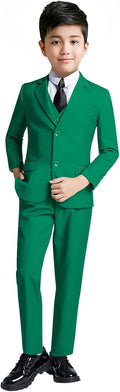 Boys Green Tuxedo Suit Set - Slim Fit 5 Piece Kids Formalwear