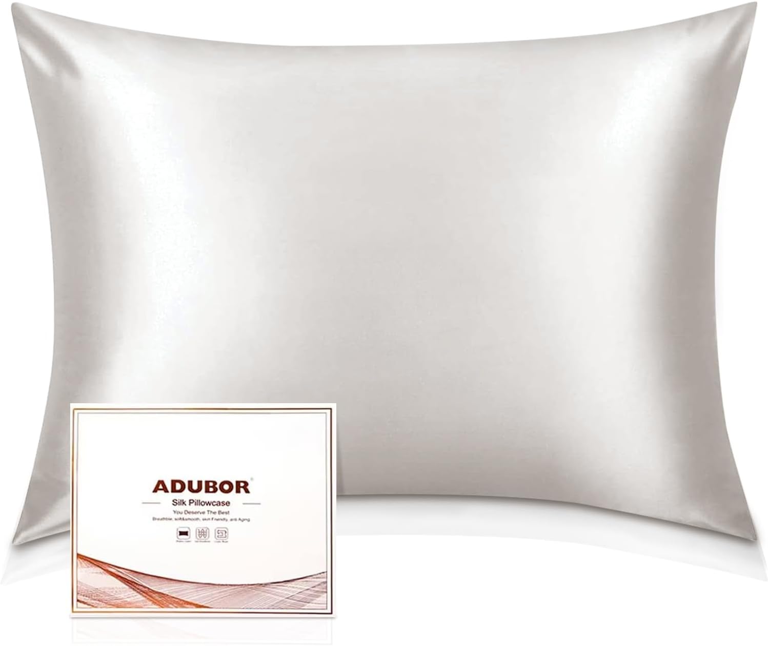 Adubor Silk Pillowcase for Hair and Skin with Hidden Zipper