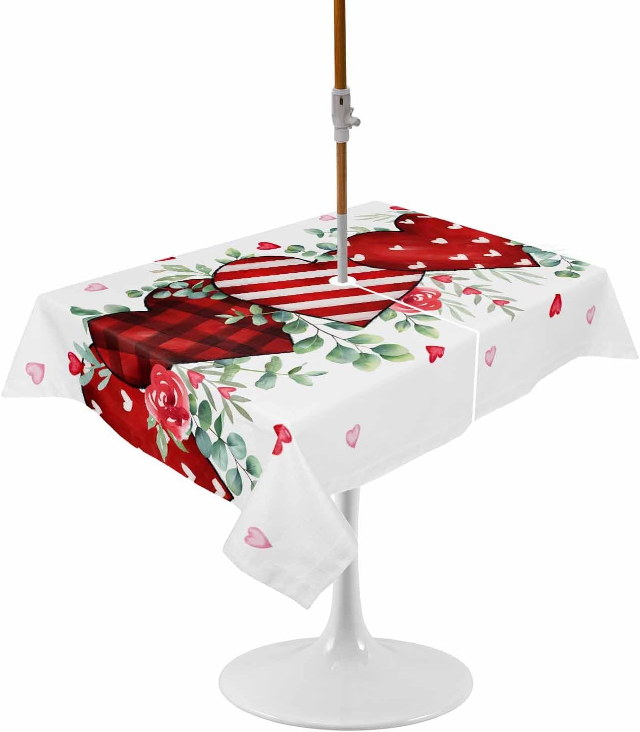 Waterproof Heart Tablecloth w/ Umbrella Hole, 60x84in