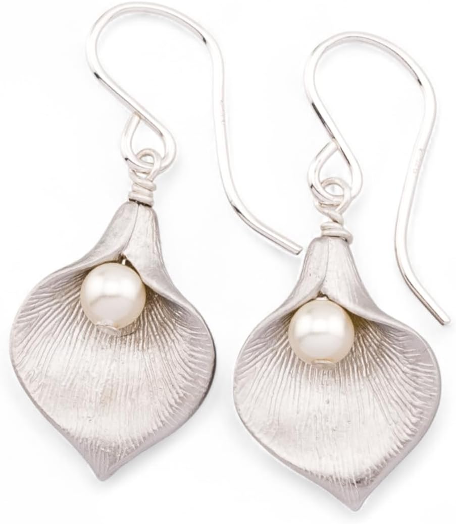 Calla Lily Earrings with Delicate Pearl and Crystal Options