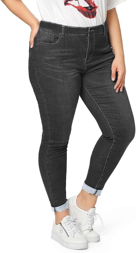 Womens Plus Size Skinny Jeans High Waisted Distressed Fit