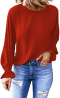 Dokotoo Womens Long Sleeve Ruffle Bubble Sleeve Blouse - Casual Loose
