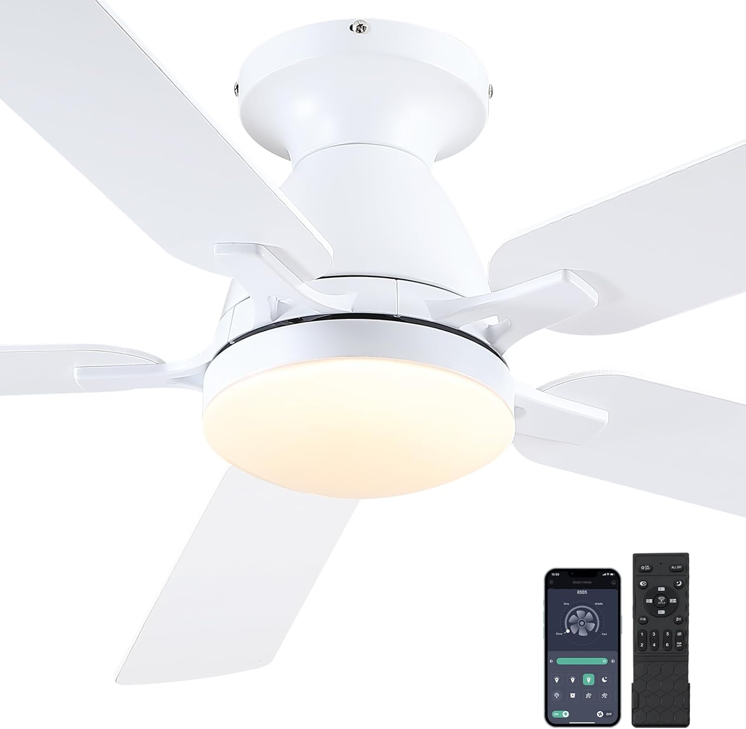 56 Flush Mount Ceiling Fan with Light and Remote Control Features