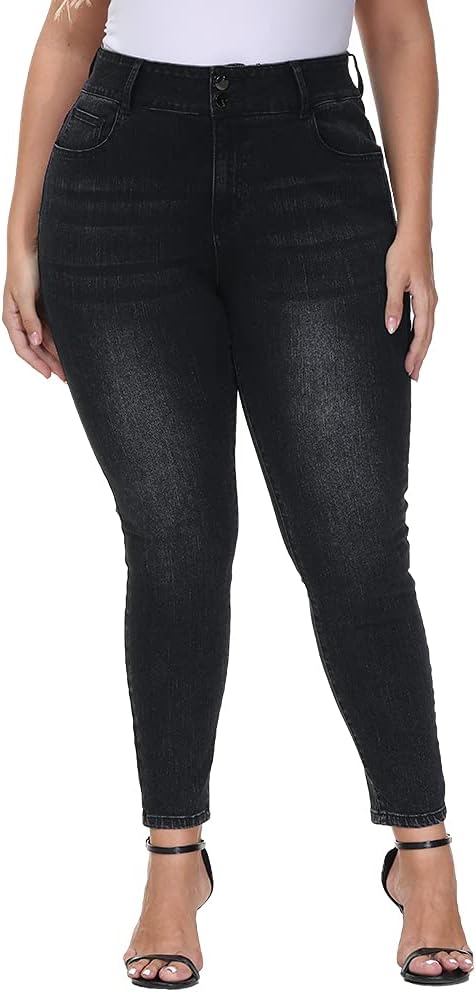 Womens Plus Size Skinny Jeans High Waisted Stretchy Classic Fit