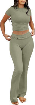 Lounge Sets for Women: 2 Piece Foldover Yoga Flare Leggings