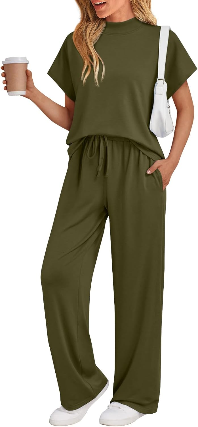 AUTOMET Women's Mock Neck Lounge Set for Summer Comfort