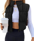 Women's Crop Puffer Vest - Lightweight Warm Sleeveless Zip-Up