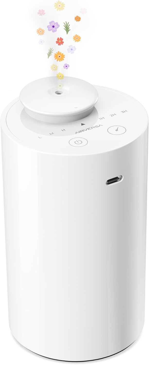 Airversa Portable Essential Oil Diffuser: Battery Operated, Waterless, 4 Timers