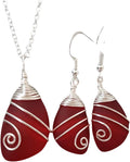 Handmade Hawaii Wire Wrapped Sea Glass Necklace and Earrings Set