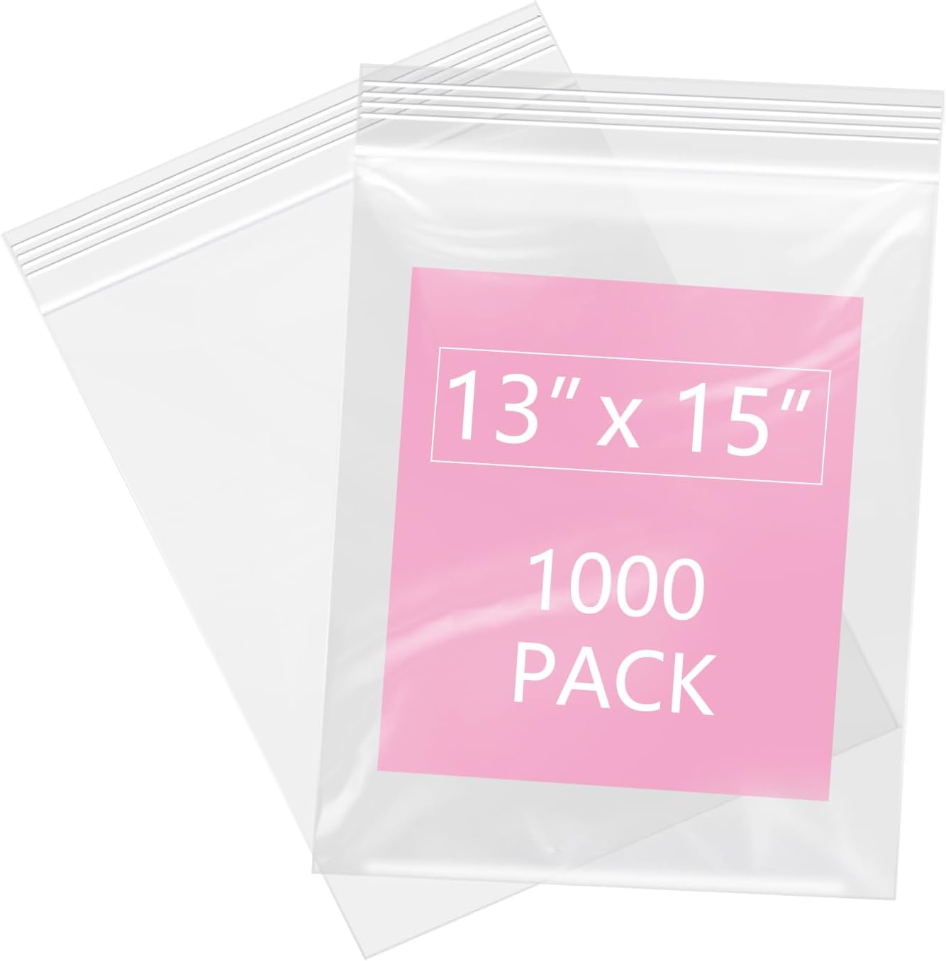 13in x 15in Zip Bags - 1000 Pcs Clear Resealable Poly Bags