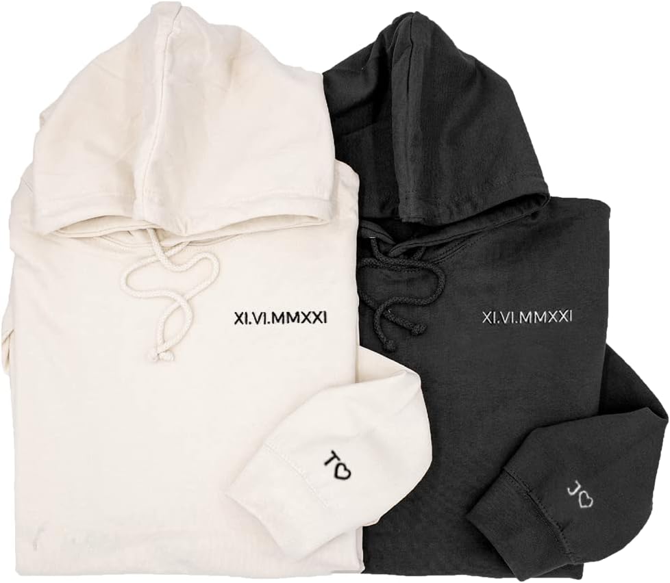 Roman Numeral Couple Hoodies - Custom Embroidered