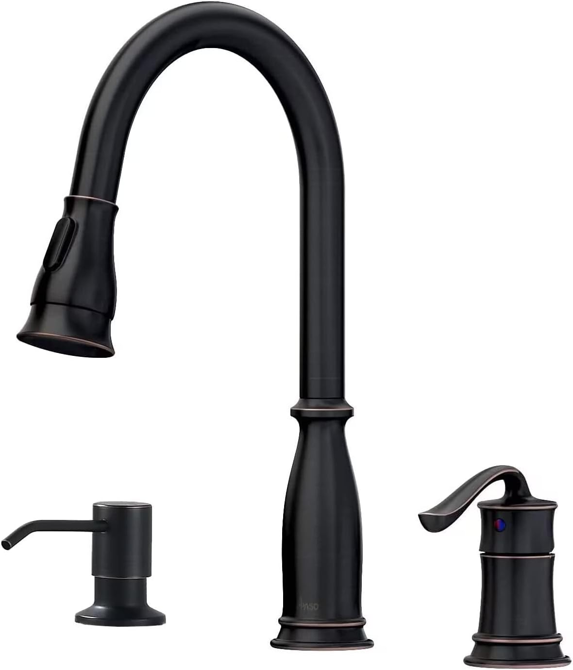 Elegant 3 Hole Pull Down Kitchen Faucet with Sprayer in Bronze