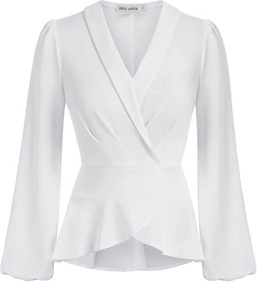 Elegant Wrap V Neck Peplum Tops for Women by GRACE KARIN