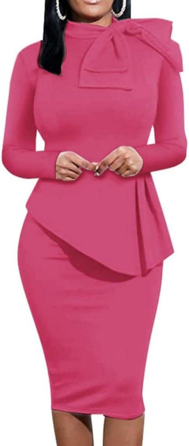 Women's Peplum Bodycon Long Sleeve Work Dress for Parties