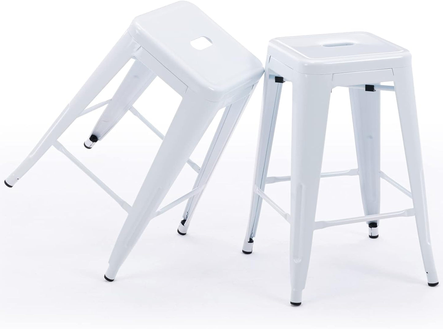 Backless White Metal Bar Stools Set of 2 for Indoor-Outdoor Use