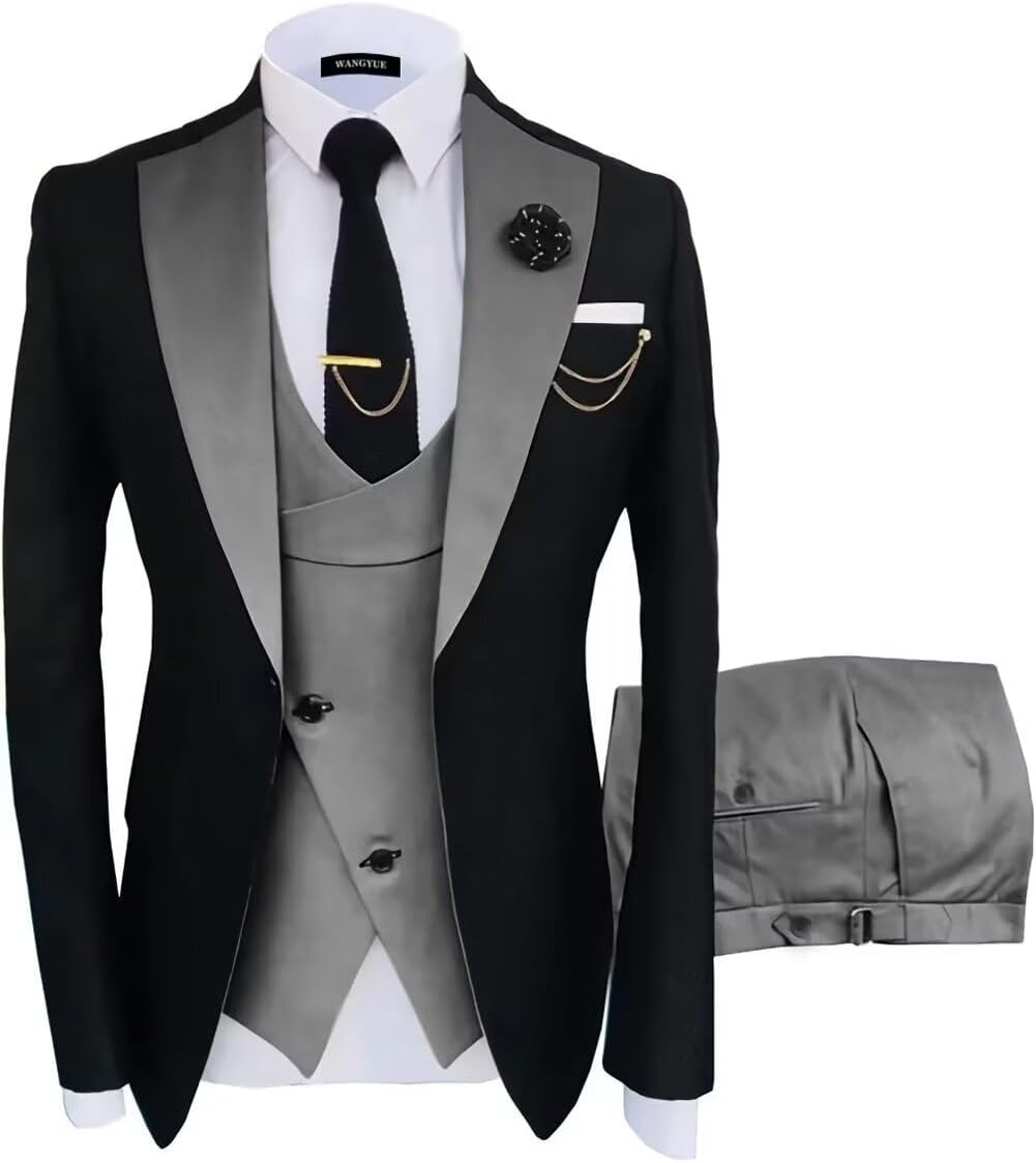 Wangyue Mens Suit 3 Piece Slim Fit for Weddings and Business