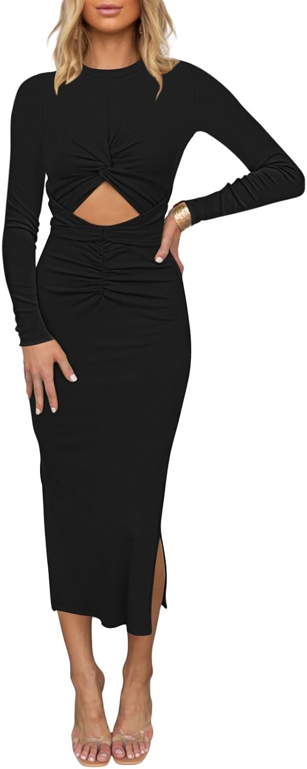 Duigluw Women's Summer Knit Sleeveless Bodycon Midi Dress