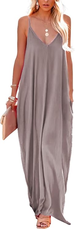 Poetsky Womens Casual Strappy V Neck Sleeveless Maxi Dress